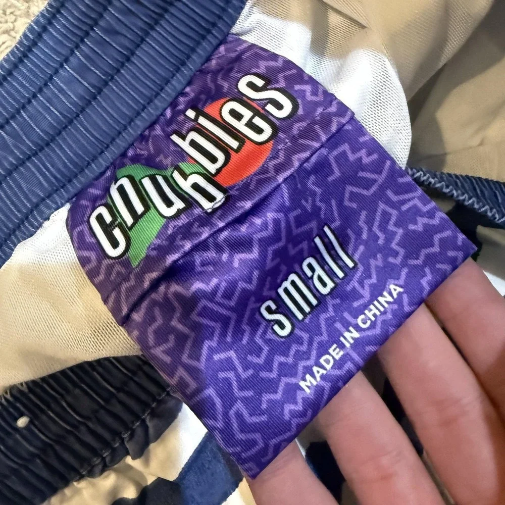 Chubbies Swim Shorts Mens Small Blue Wave Stripe Mesh Lined Quick Dry Trunks